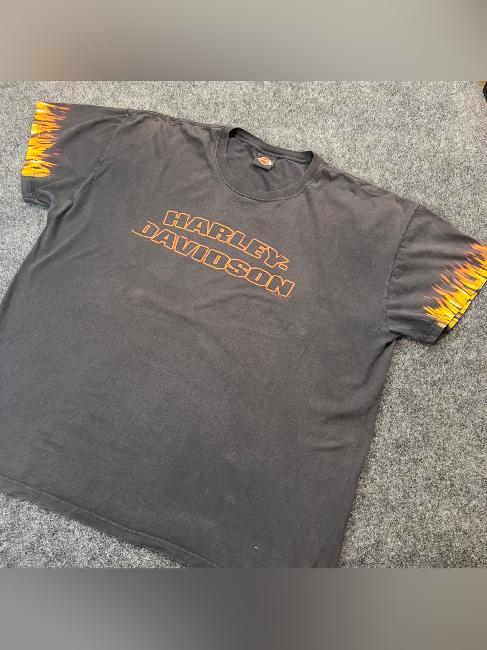 Vintage 2008 Harley Davidson Flame Sleeve T Shirt Black Biker Graphic Tee